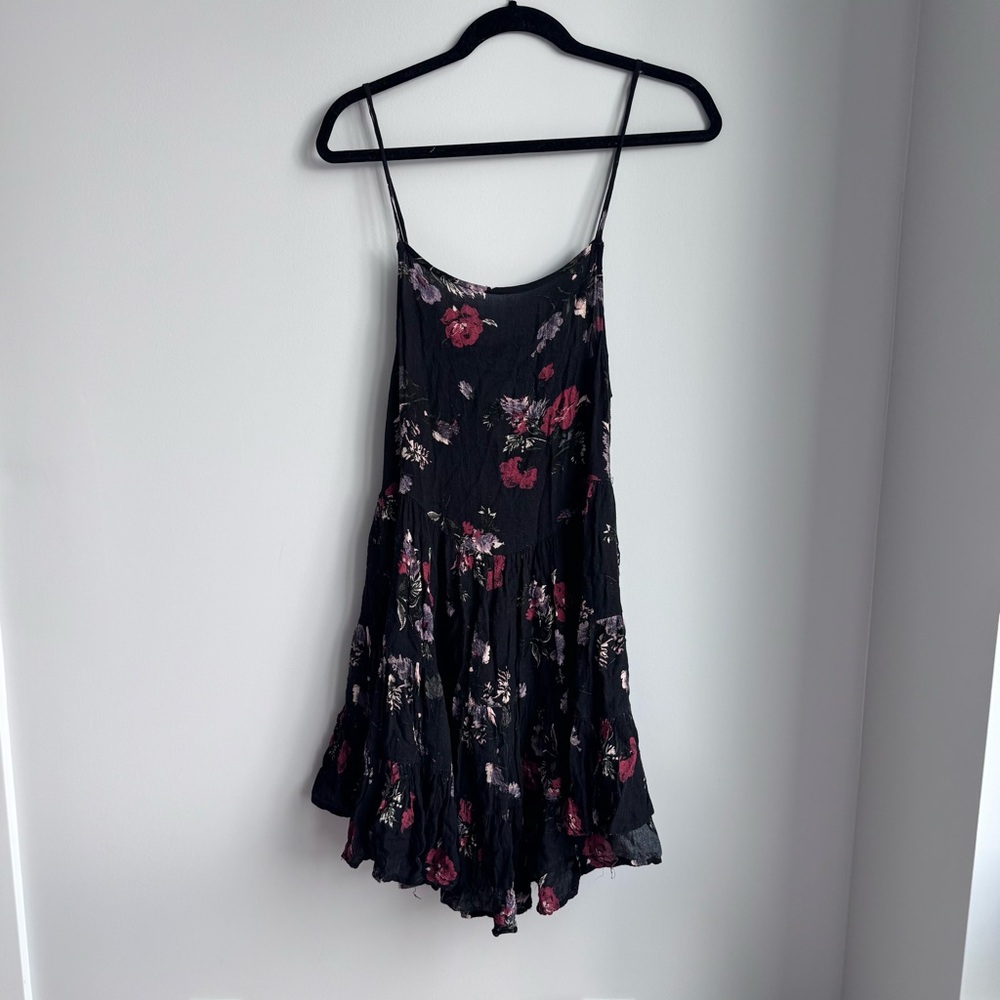 Free People Intimately Tiered Floral Dress - Black and Pink